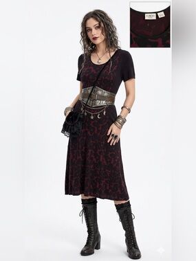 Dark Red and Black Midi Dress